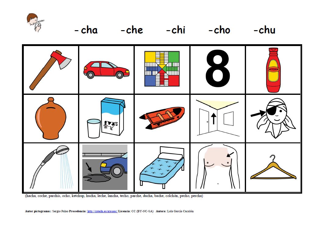 Actividades con el fonema ch en posición inicial y media Pictofacile