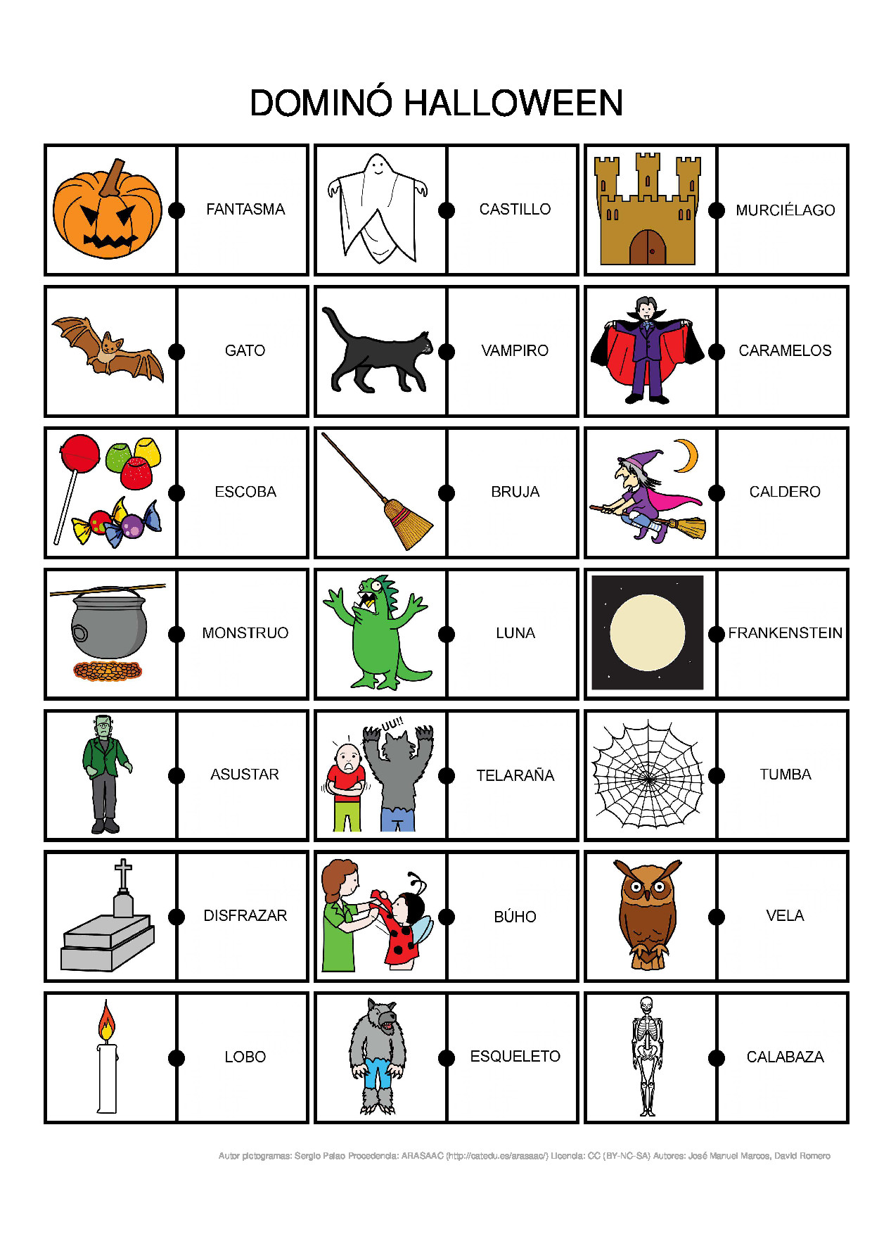 Dominós para jugar en Halloween.