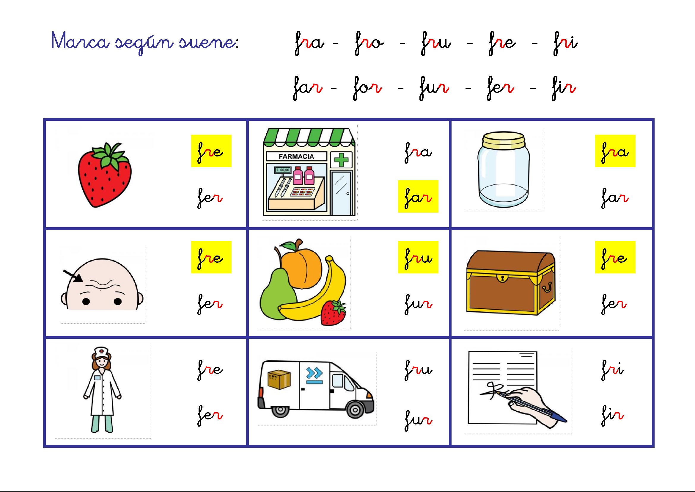 Conciencia fonológica: Discriminar sinfones fl/fr, fl/f_l, fr/f_r