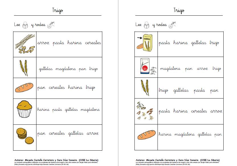 Aprendo, leo y escribo vocabulario sobre alimentos elaborados con trigo