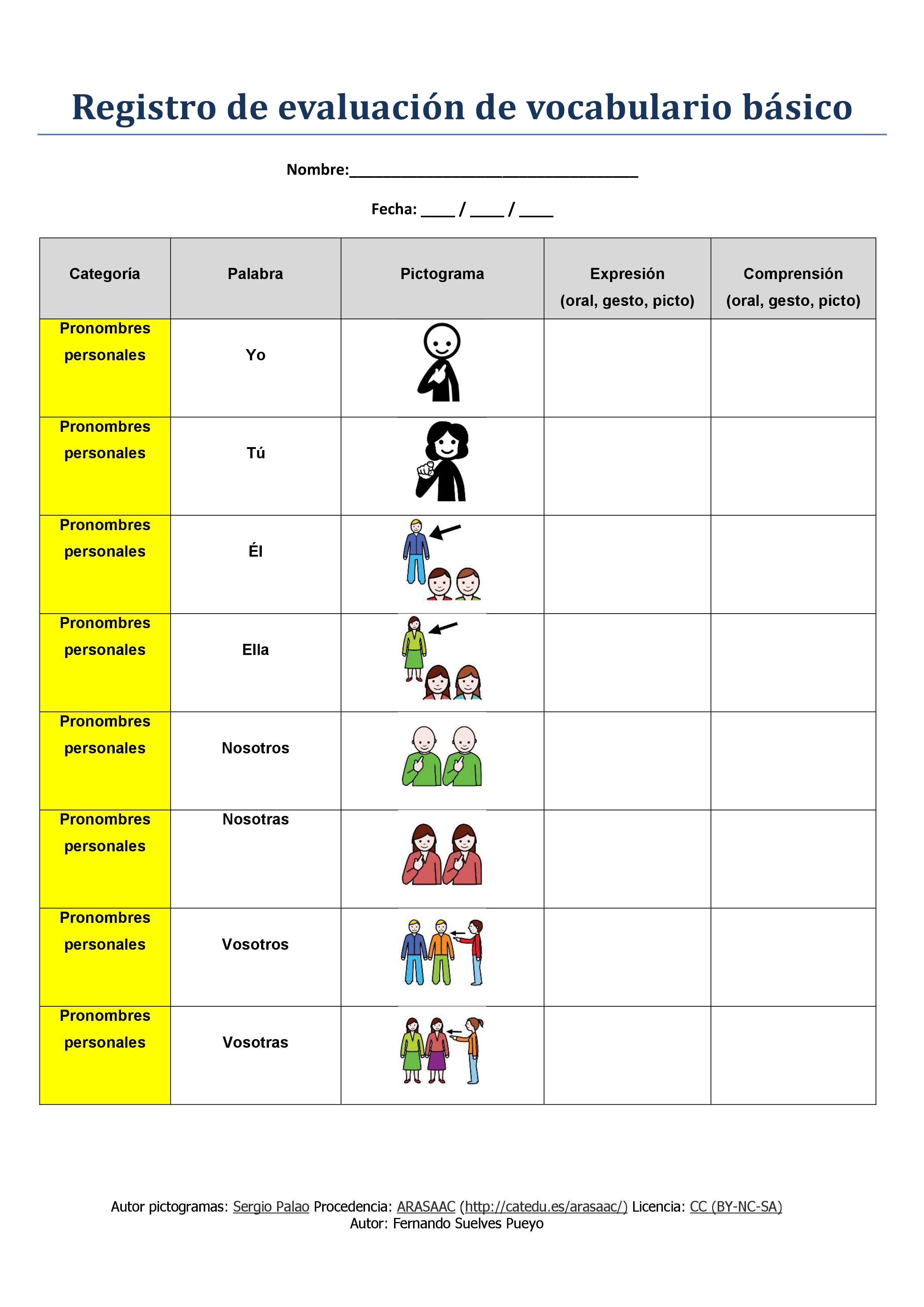 Registro de vocabulario básico