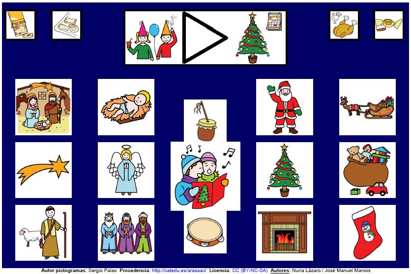 Libro y tableros de comunicación sobre la Navidad
