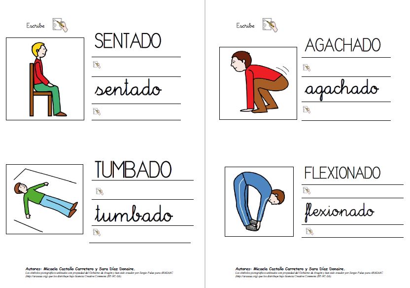 Aprendo, leo y escribo vocabulario sobre las posturas del cuerpo