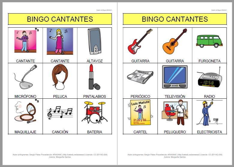 Bingo sobre el mundo de la canción
