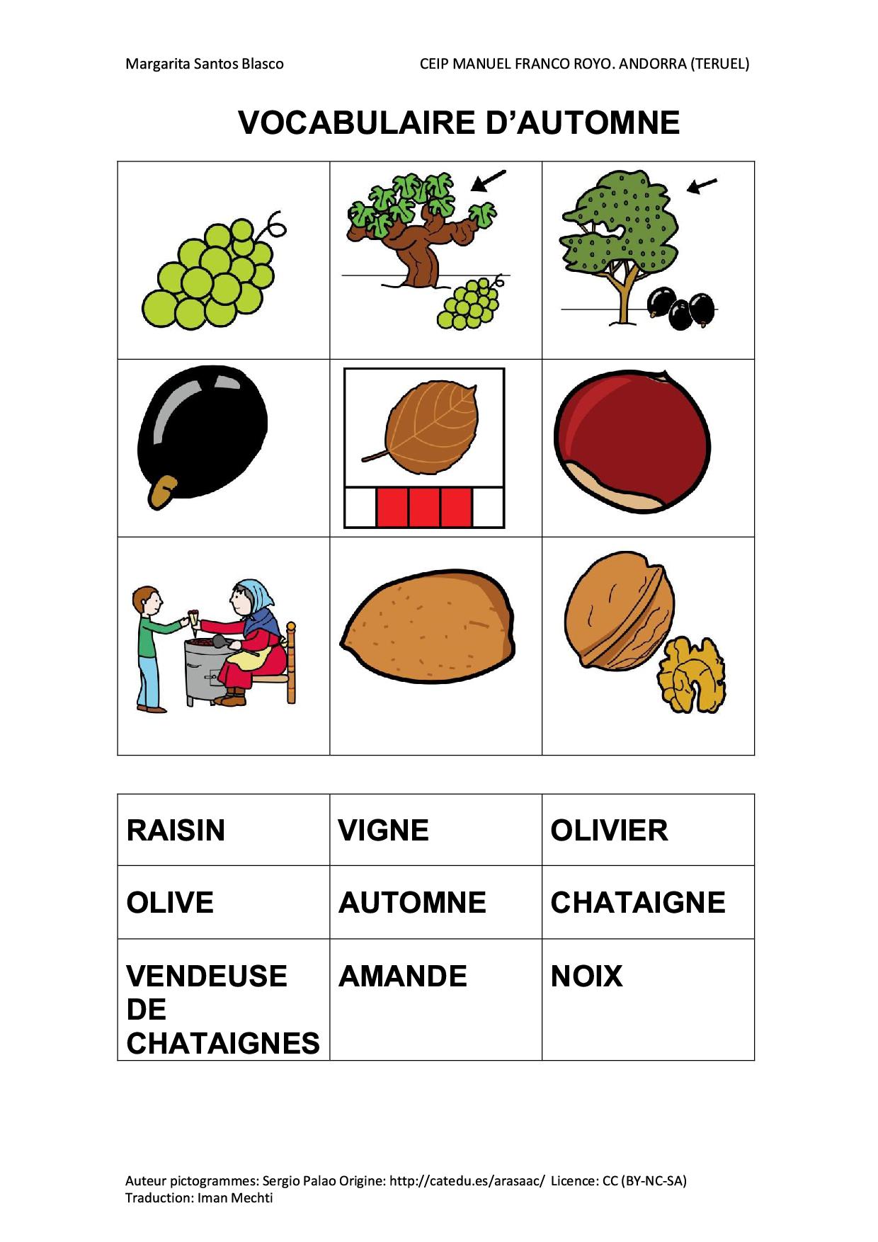 Apprendre le vocabulaire des saisons, lecture, écriture