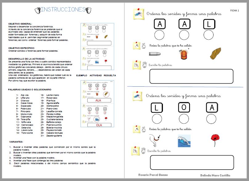 Principio alfabético - Ordenar fonemas - Material para imprimir