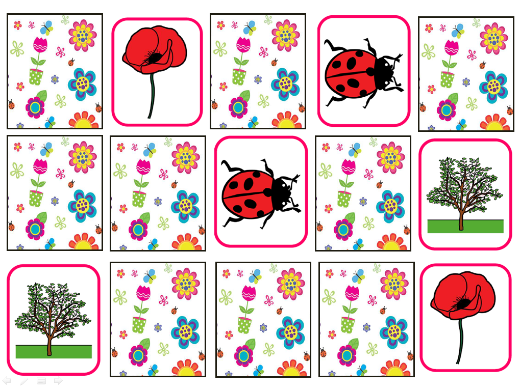 Primavera - Memory, series y juego de la palabra oculta.