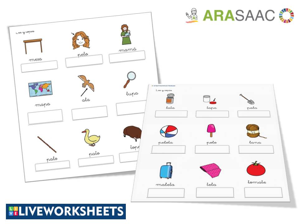 LiveWorksheet - Fichas interactivas - Lectoescritura de palabras P,M,L,S y T