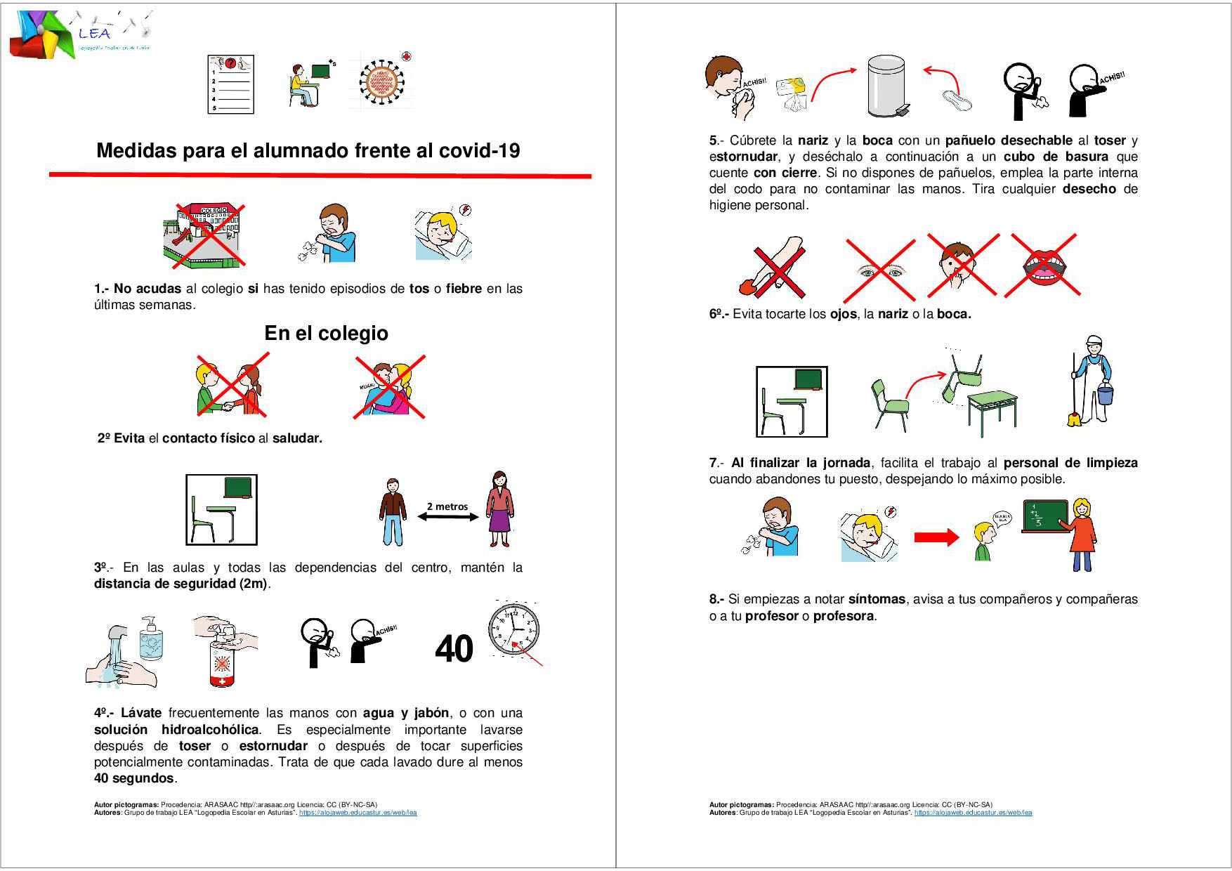 Carteles COVID-19 - Actuaciones en dependencias escolares