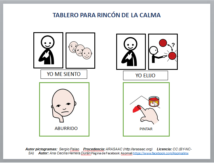Tablero de elección para el rincón de la calma