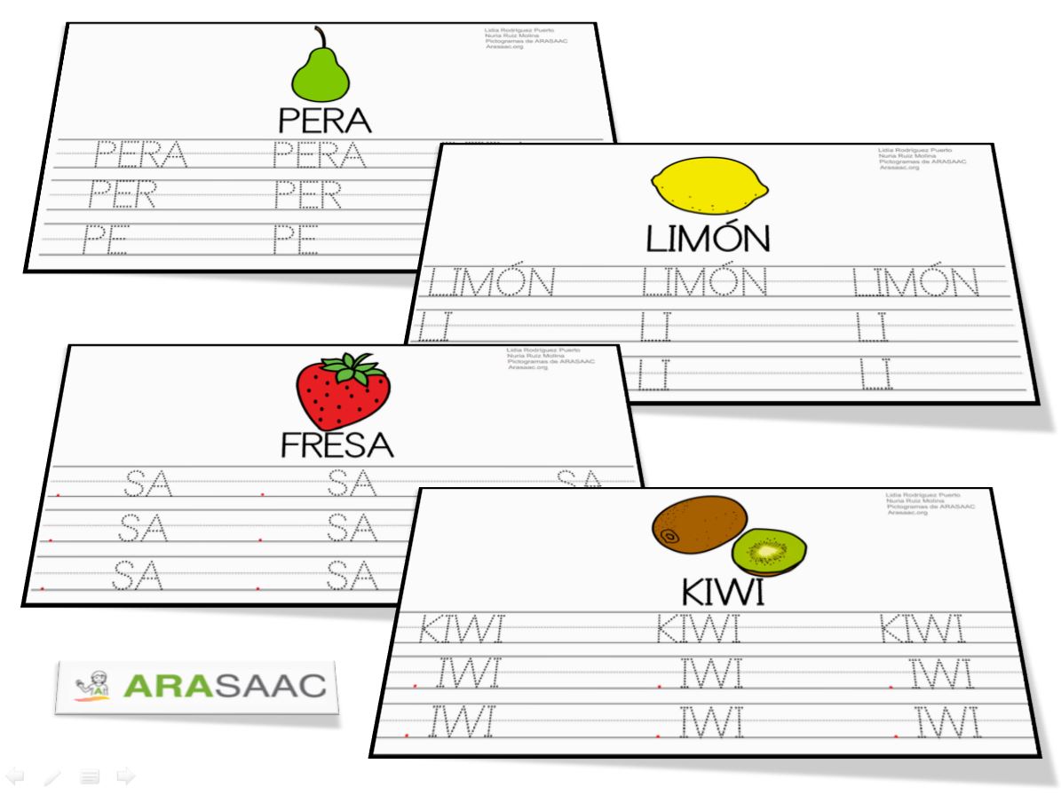 Cuaderno de grafomotricidad basada en la lectura global "Las Frutas"