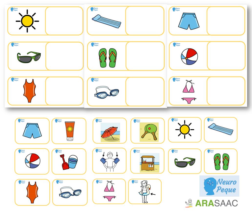 Material TEACCH - Busca los pictogramas iguales - Verano