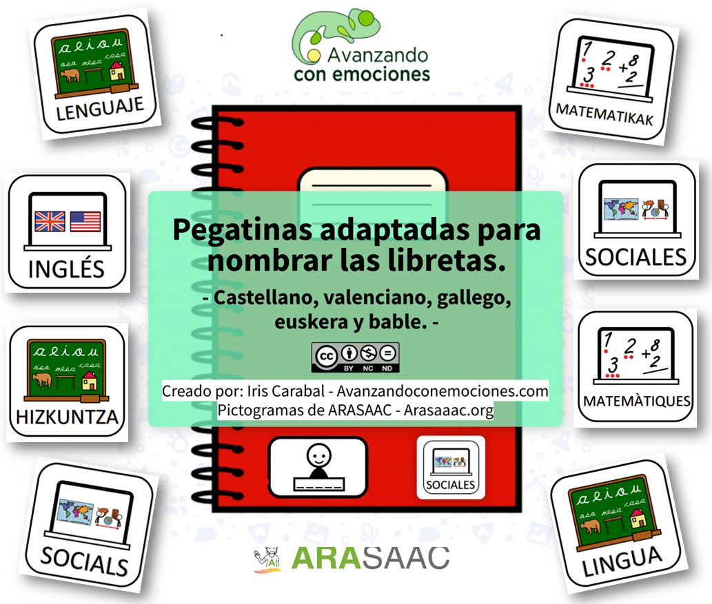 Pegatinas adaptadas de diferentes asignaturas para libretas