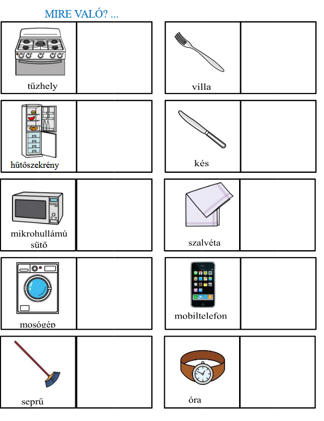 TEACCH anyag – Kérdések megválaszolása: a tárgyak funkciói