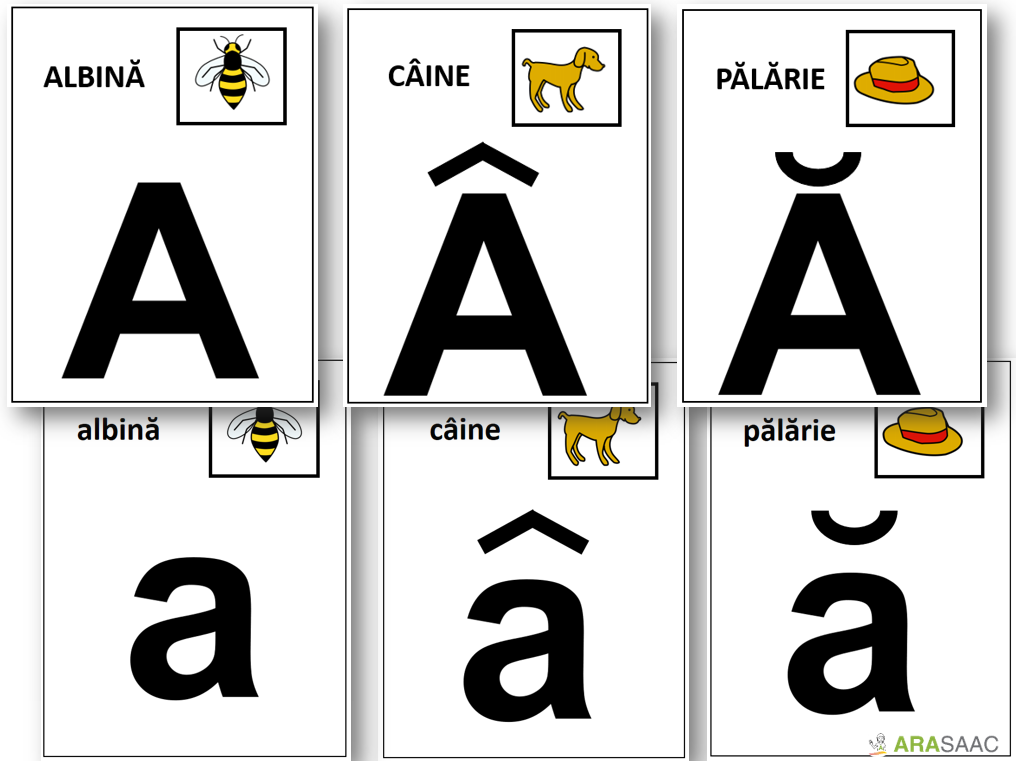 Carduri cu pictograme pentru creearea de carduri tactile cu alfabetul