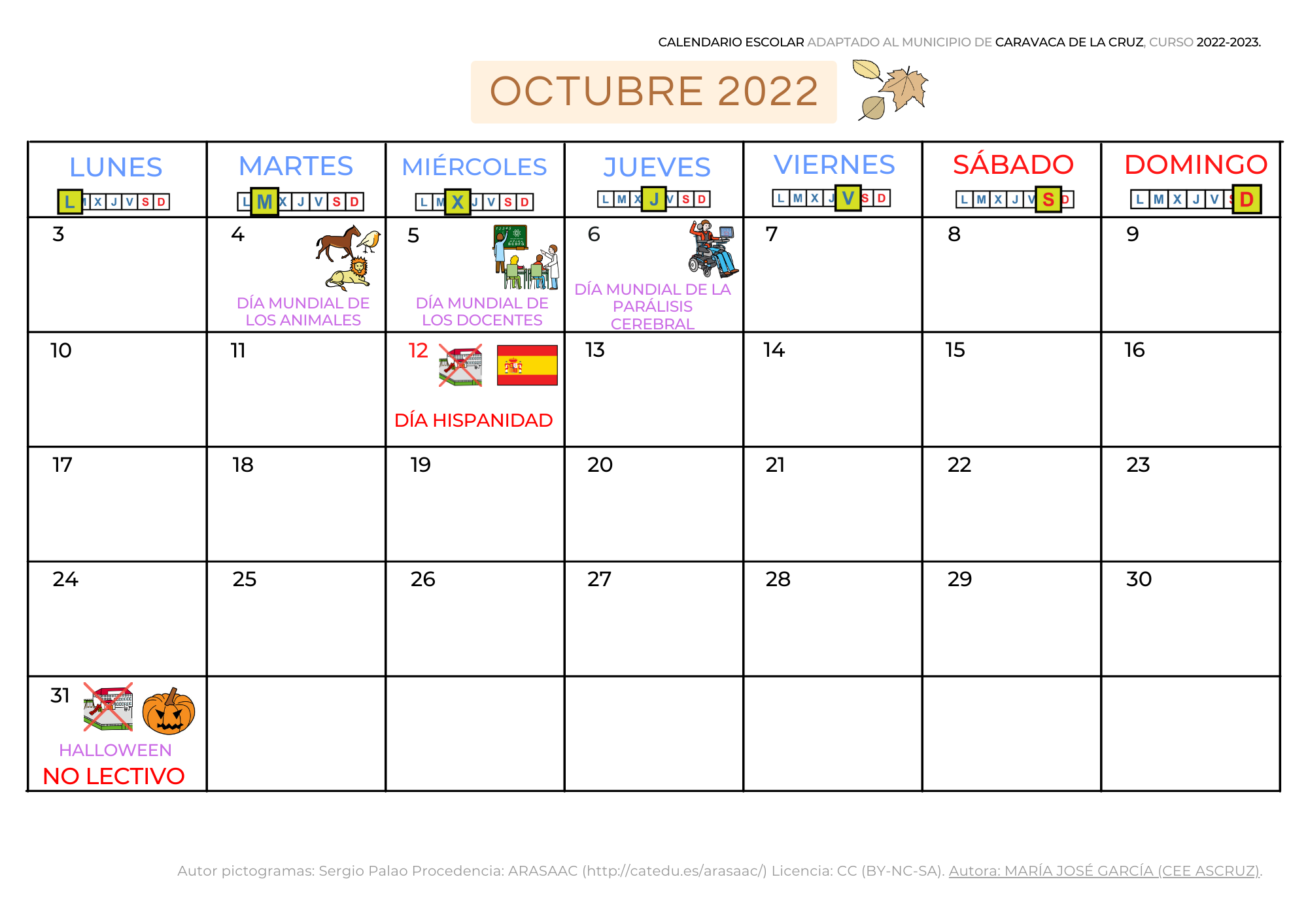 CALENDARIO ESCOLAR ADAPTADO AL MUNICIPIO DE CARAVACA DE LA CRUZ. CURSO 2022/2023.