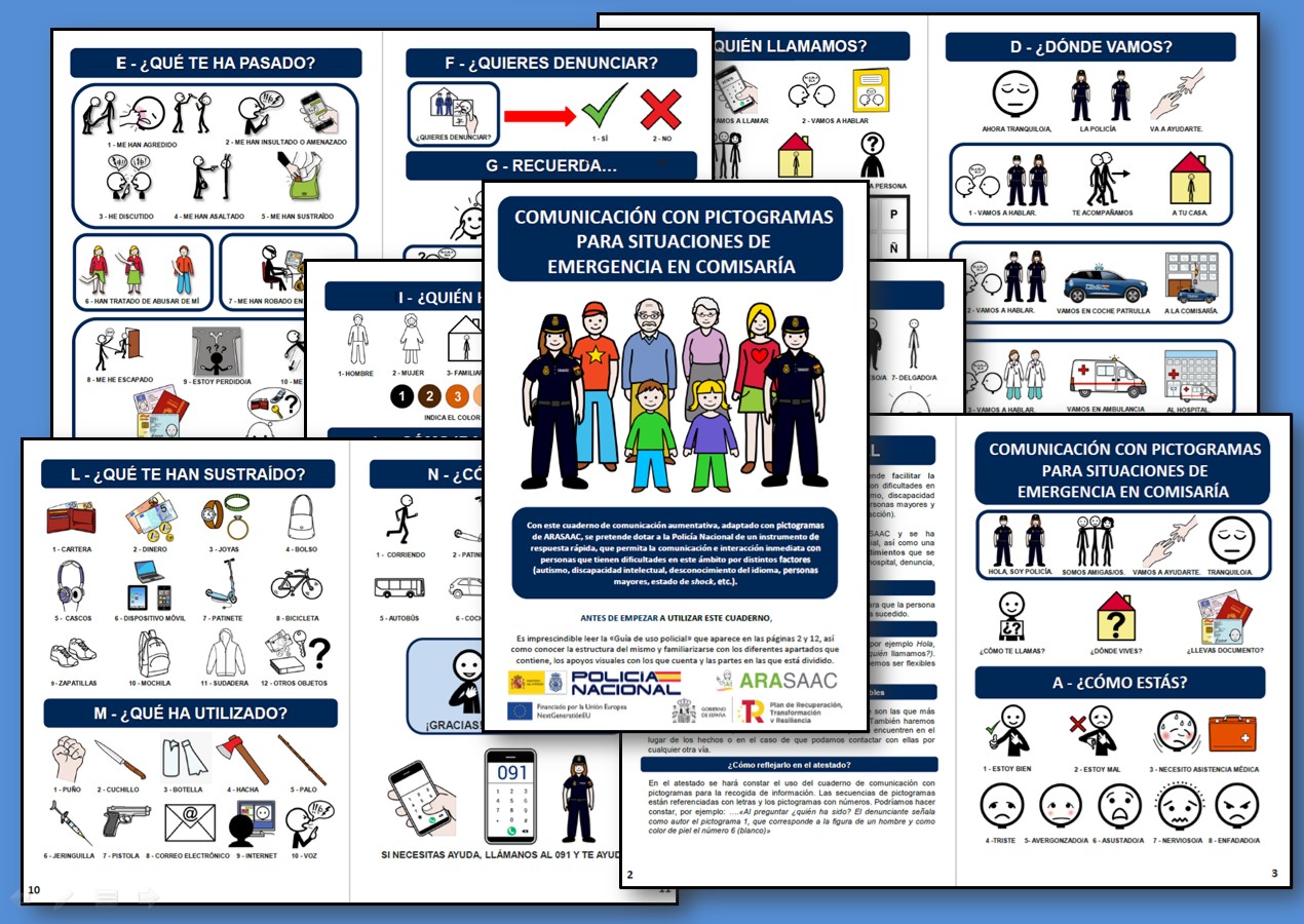 Cuaderno de comunicación para la Policía con pictogramas para situaciones de emergencia y en comisaría