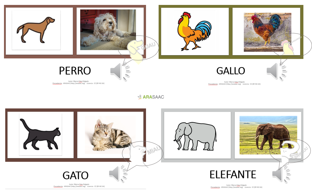 Asociación animales-onomatopeya. 