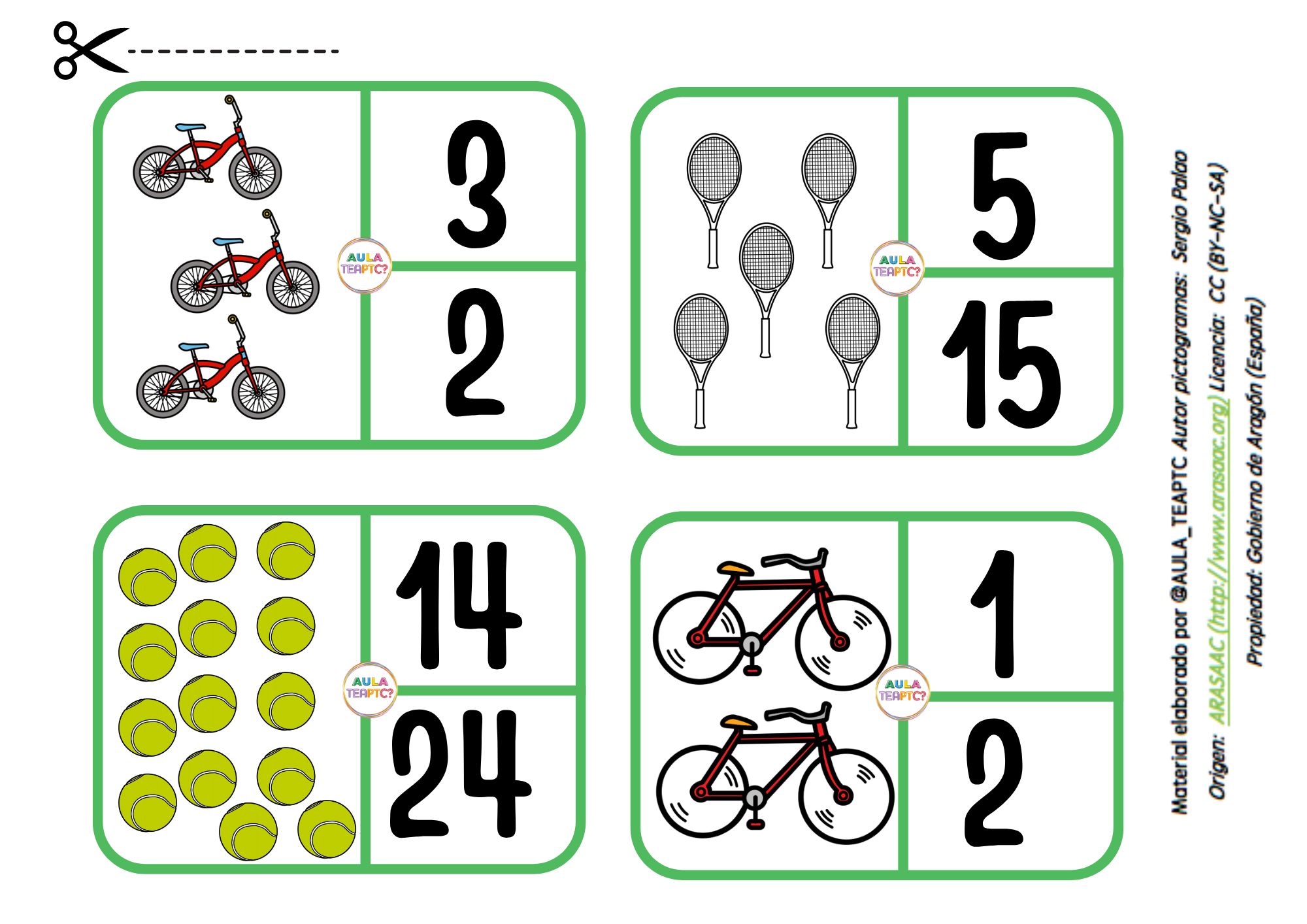 Tarjetas conteo números del 1 al 20 con temática deportiva