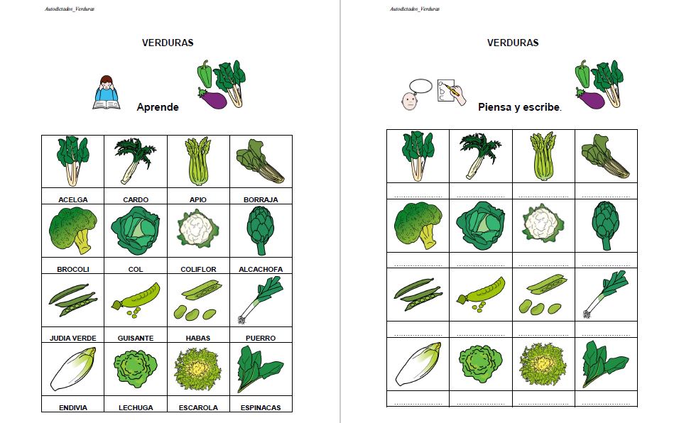 Lectoescritura - Verduras Y Hortalizas | Pictofacile.com