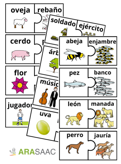 Puzzle de sustantivos individuales y colectivos.