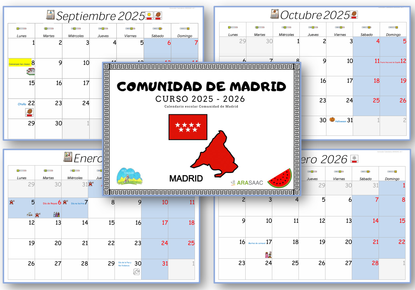 Calendarios escolares curso 2025 - 2026