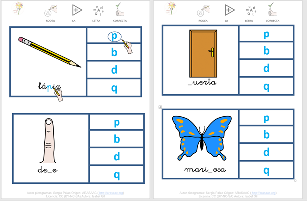 Fichas letras P-B-D-Q