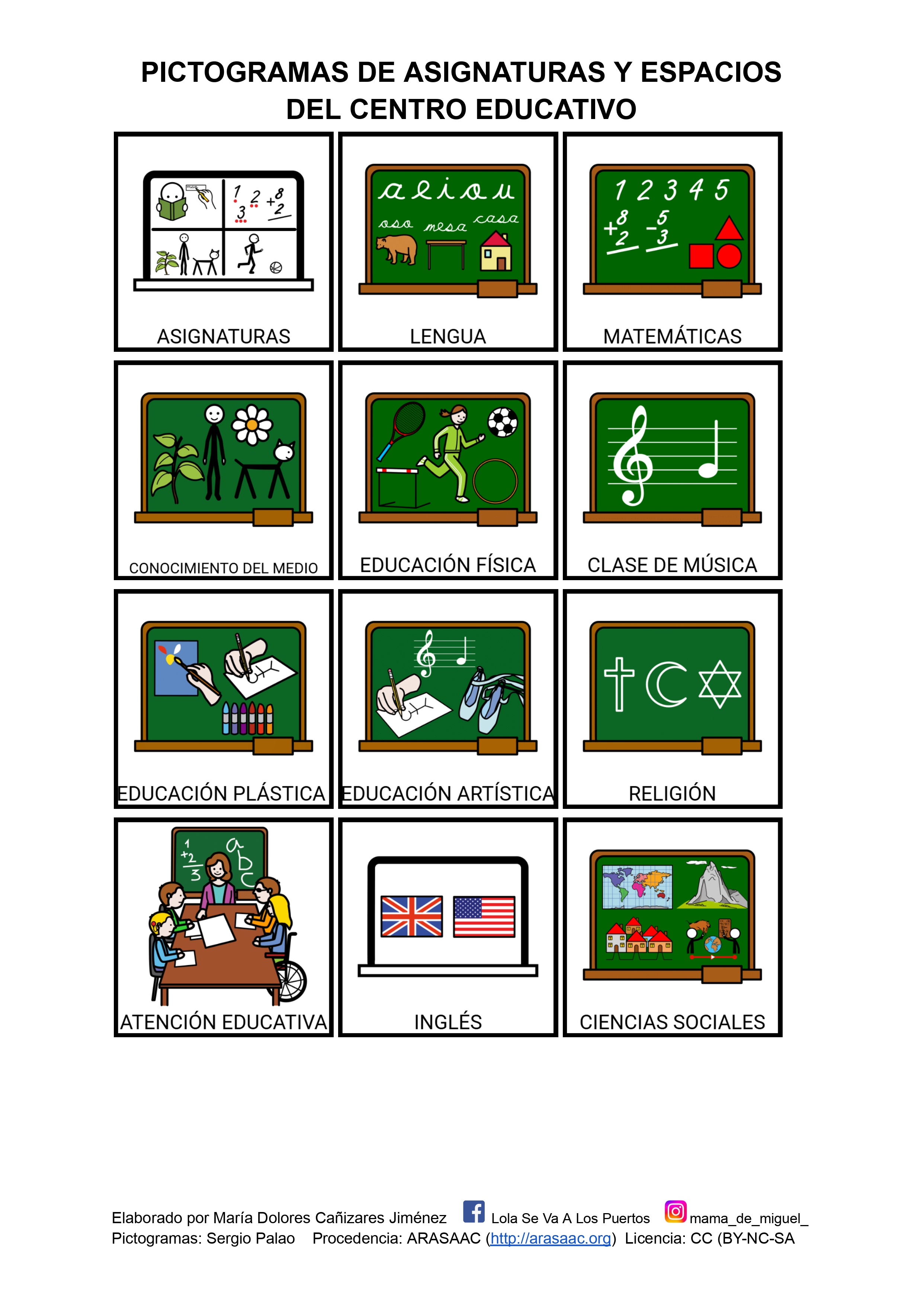 Pictogramas para Agenda Visual en el Colegio y para Cuaderno de Comunicación