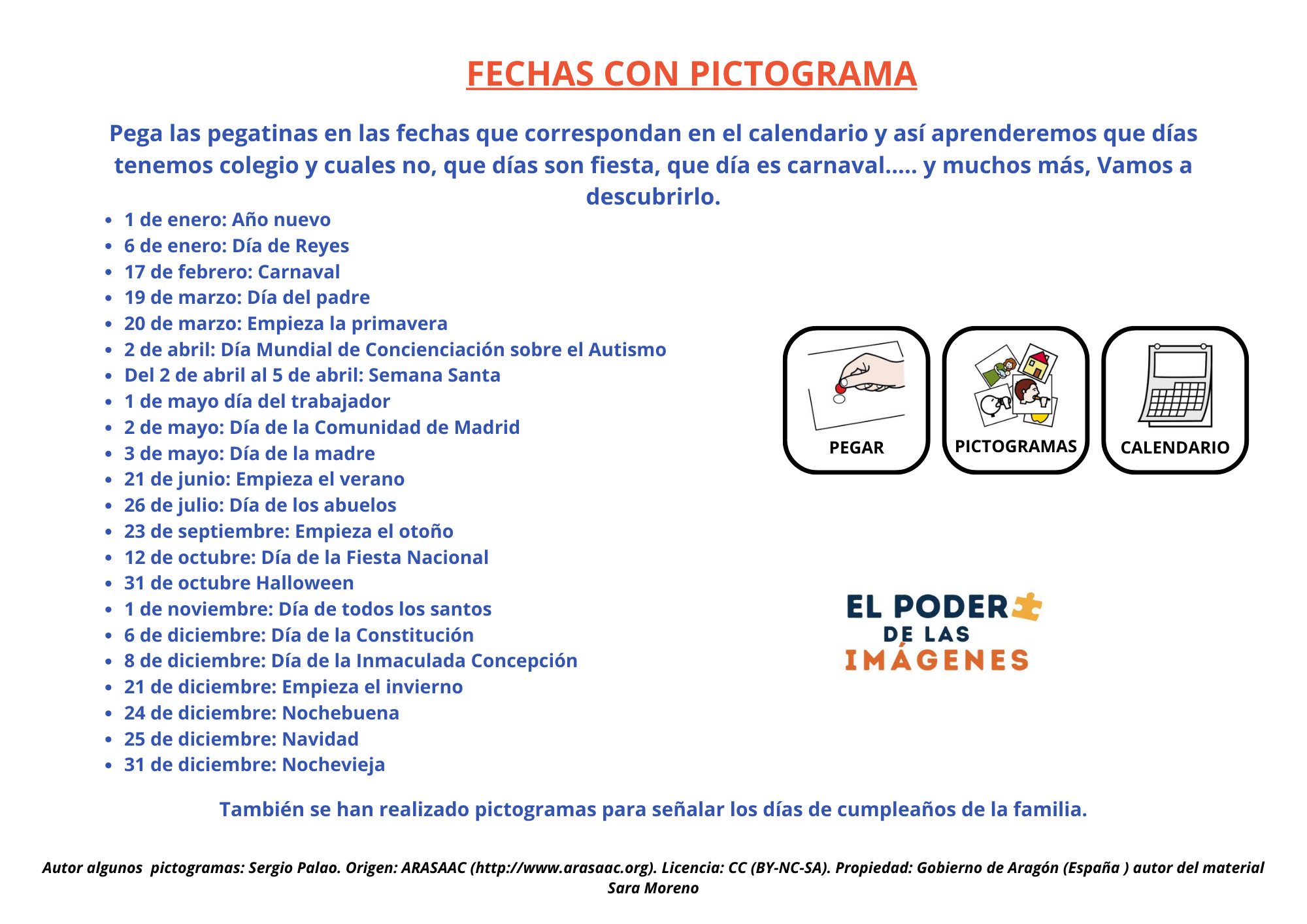Pictogramas para calendario 