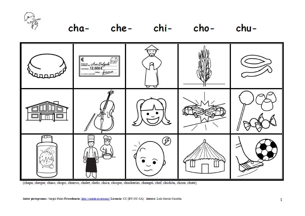 Actividades con el fonema ch en posición inicial y media
