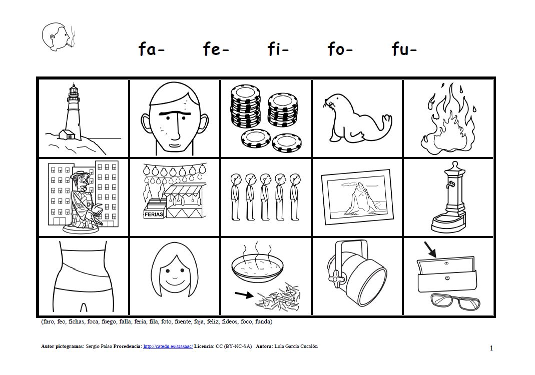 Actividades con el fonema f en posición inicial, media y final