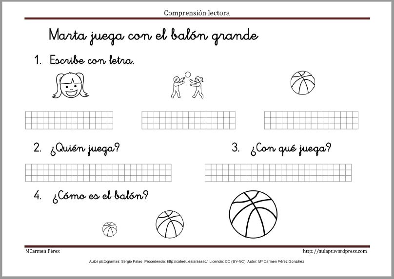 Actividades de comprensión lectora de oraciones simples.