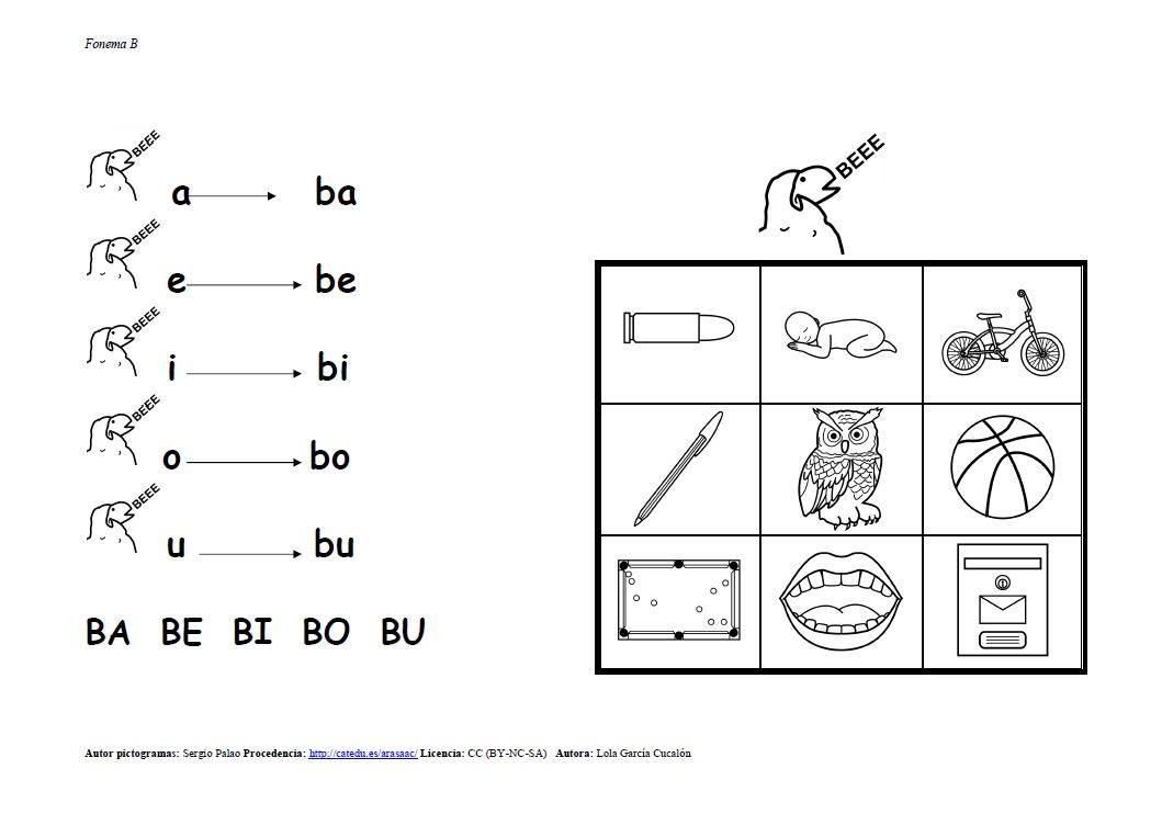 Actividades con el fonema b en posición inicial y media
