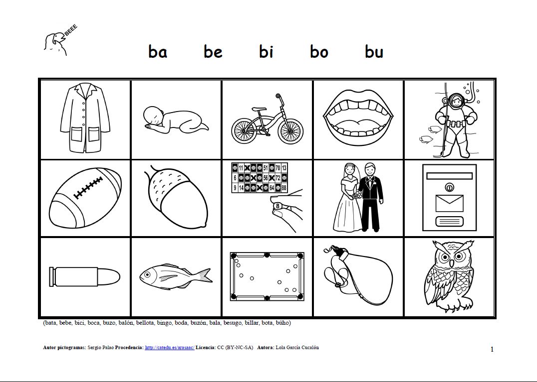 Actividades con el fonema b en posición inicial y media