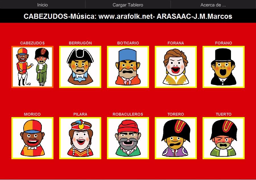 Tablero de comunicación para AraBoard: Canciones de los cabezudos para las fiestas del Pilar.