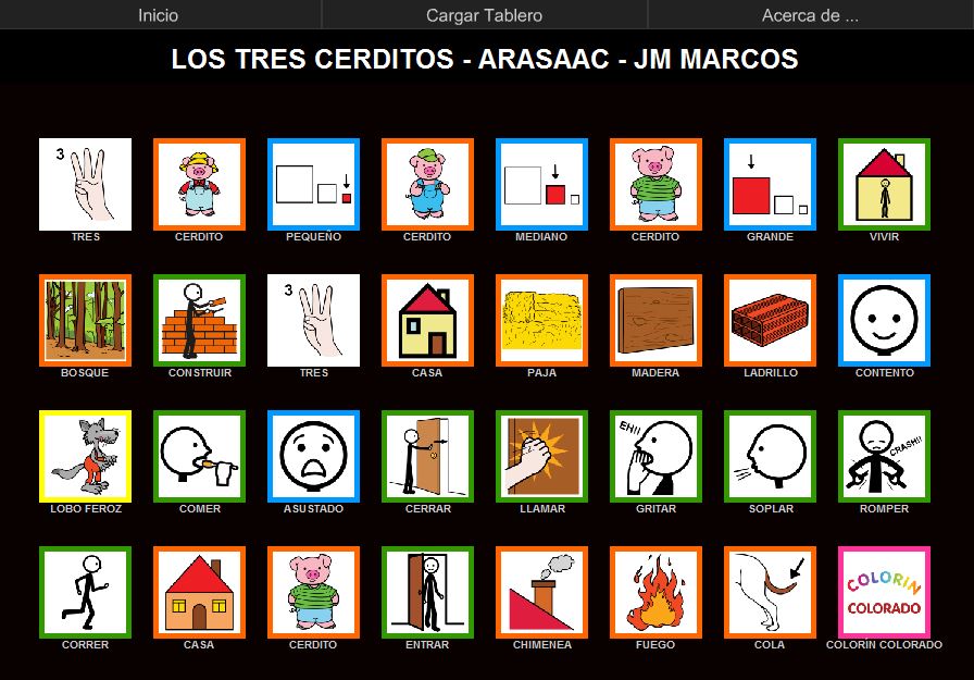 Tablero de comunicación para AraBoard: Los tres cerditos.