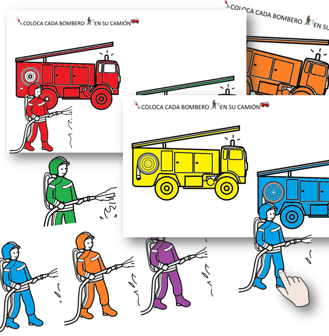 Material TEACCH: Bomberos, colores y tamaños.