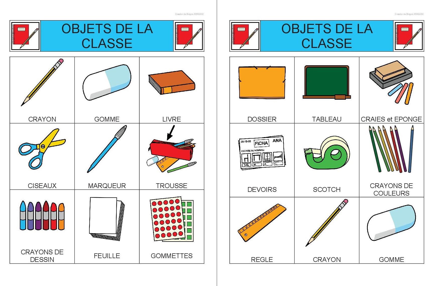 Bingo d'objets de classe.