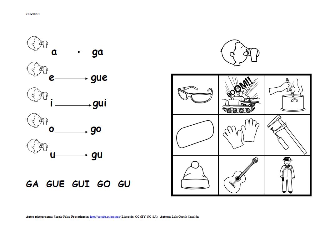 Actividades con el fonema g en posición inicial y media | Pictofacile.com