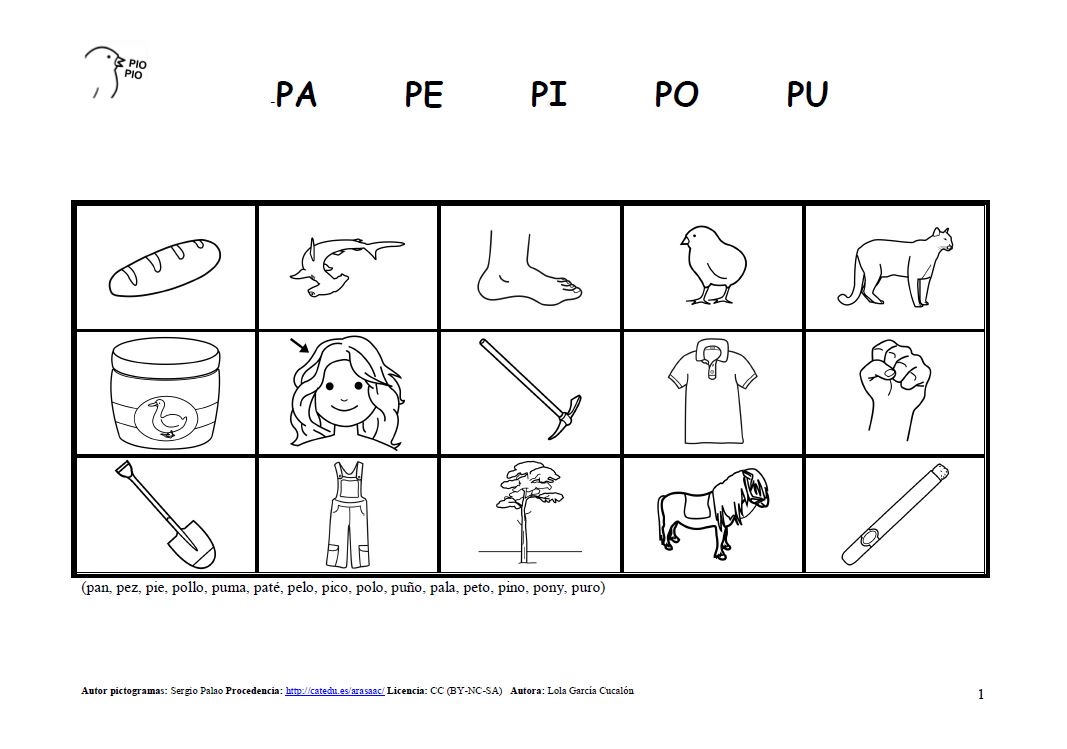 Actividades con el fonema p en posición inicial y media
