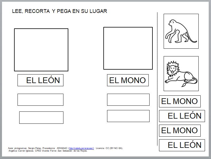 Actividades de lectura y escritura sobre los animales.