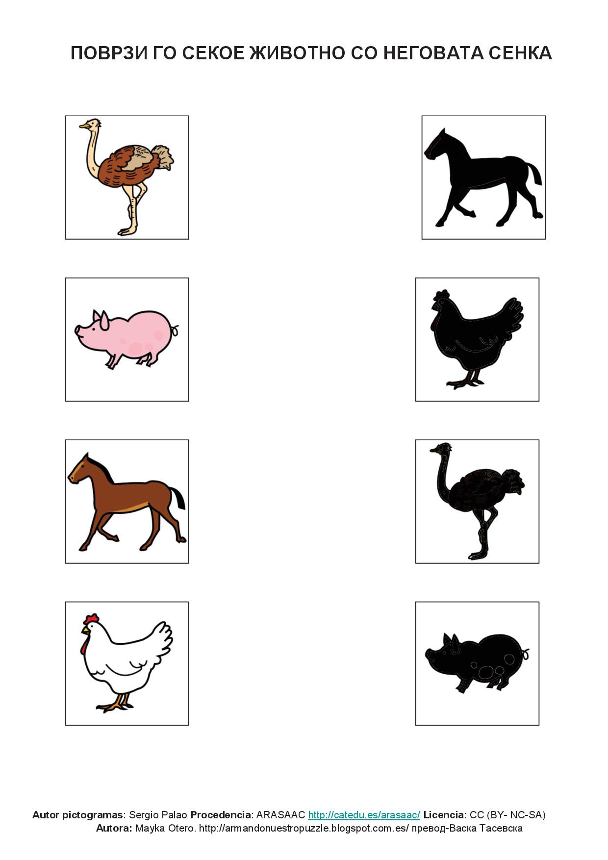 Визуелно поврзување-животно-сенка-име