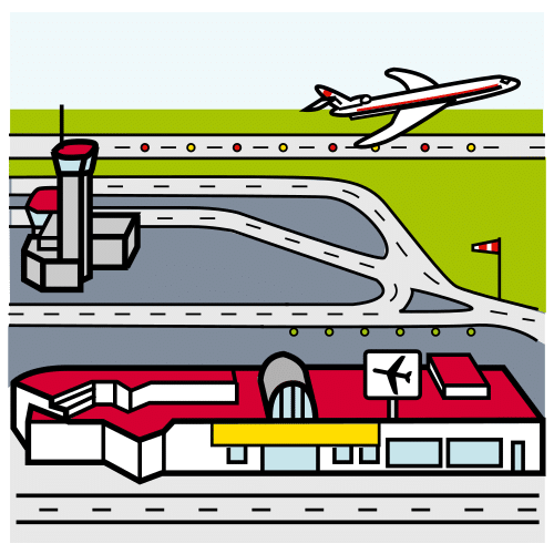 Pictograma: LLEGAMOS AL AEROPUERTO.